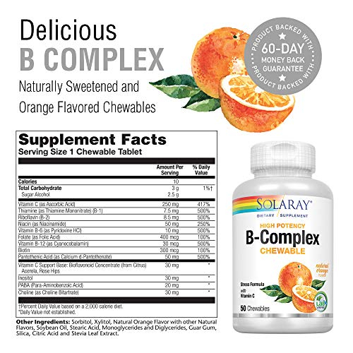 Foto 3 pulgar | Suplemento Solaray, Complejo De Vitamina B, 250 Mg, Masticable, 50 Tabletas - Venta Internacional.