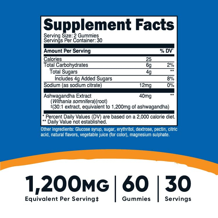 Foto 3 pulgar | Suplemento Nutricost En Gomitas De Ashwagandha 1200 Mg 60 Unidades - Venta Internacional.