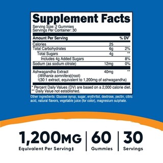 Foto 2 | Suplemento Nutricost En Gomitas De Ashwagandha 1200 Mg 60 Unidades - Venta Internacional.