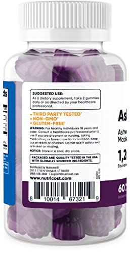 Foto 4 pulgar | Suplemento Nutricost En Gomitas De Ashwagandha 1200 Mg 60 Unidades - Venta Internacional.