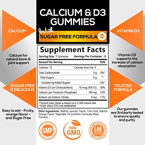 Foto 3 pulgar | Gominolas De Calcio Nature's Nutrition Sin Azúcar Con Vitamina D3 - Venta Internacional.
