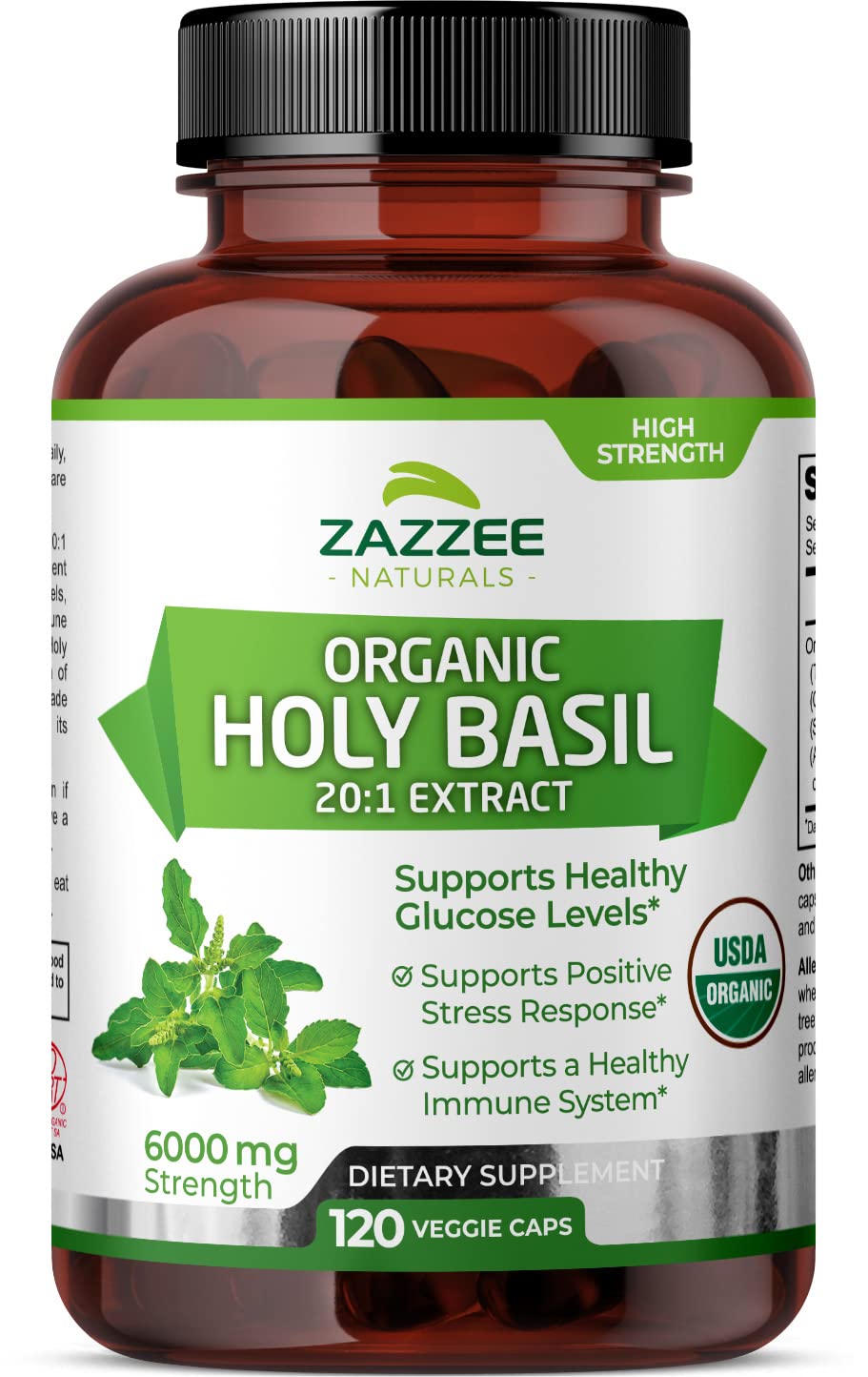 Foto 2 pulgar | Suplemento Zazzee Usda Organic Holy Basil 6000 Mg 120 Cápsulas - Venta Internacional.