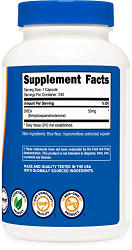 Foto 4 pulgar | Suplemento Nutricost Dhea 50 Mg 240 Cápsulas Sin Gluten - Venta Internacional.