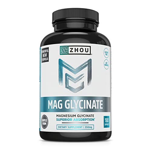 Foto 2 pulgar | Suplemento Del Complejo De Glicinato De Magnesio Zhou 350 Mg 180 Cápsulas - Venta Internacional.