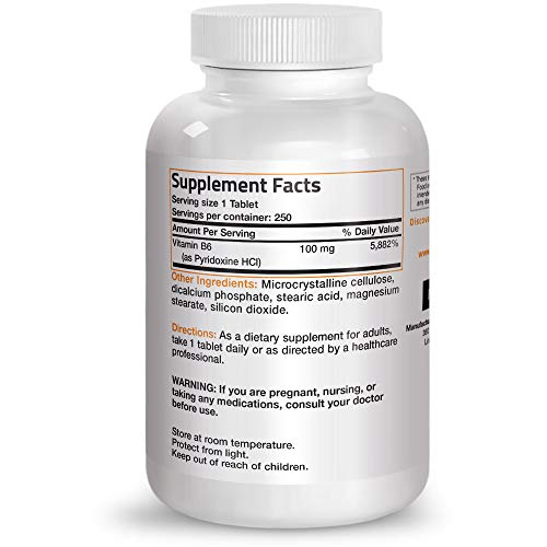 Foto 2 | Suplemento Bronson De Vitamina B6 100 Mg 250 Comprimidos - Venta Internacional.