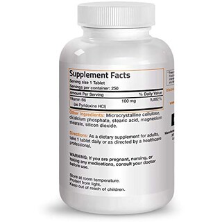 Foto 2 | Suplemento Bronson De Vitamina B6 100 Mg 250 Comprimidos - Venta Internacional.