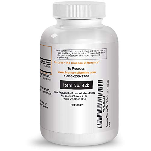 Foto 6 pulgar | Suplemento Bronson De Vitamina B6 100 Mg 250 Comprimidos - Venta Internacional.