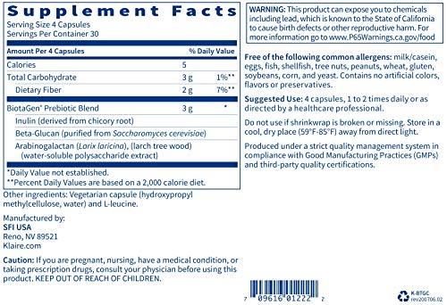 Foto 5 pulgar | Suplemento De Inulina Prebiótica Biotagen De Klaire Labs, 120 Cápsulas - Venta Internacional.