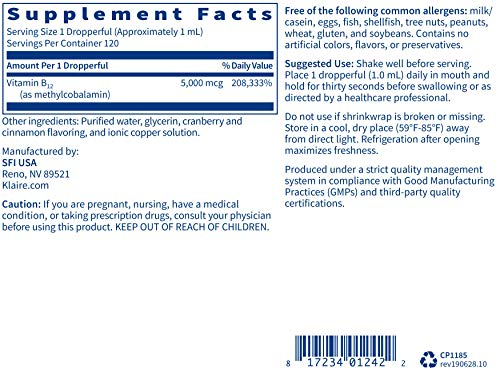 Foto 6 pulgar | Suplemento De Vitamina B12 En Gotas Líquidas De 5 Mg De Klaire Labs - Venta Internacional.