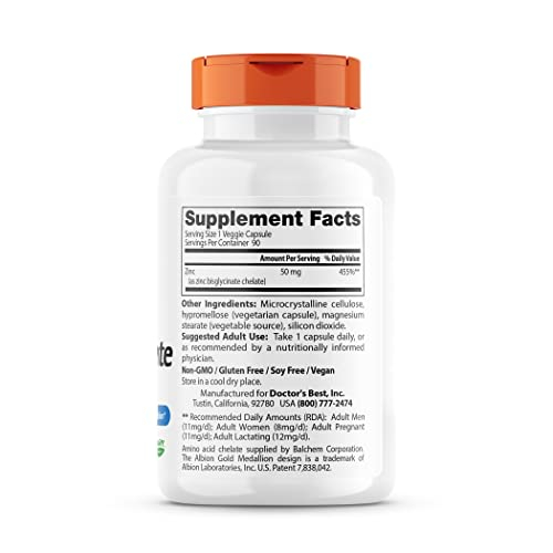 Foto 3 pulgar | Supplement Doctor's Best Bisglicinato De Zinc 50 Mg 90 Comprimidos - Venta Internacional.