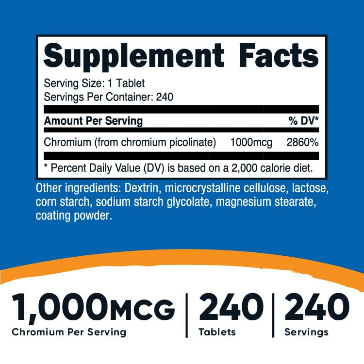 Foto 2 | Suplemento Nutricost De Picolinato De Cromo 1000 Mcg 240 Tabletas - Venta Internacional.