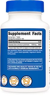 Foto 4 | Suplemento Nutricost De Picolinato De Cromo 1000 Mcg 240 Tabletas - Venta Internacional.