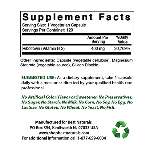 Foto 3 pulgar | Vitamina B2 (riboflavina), 400 Mg, 120 Cápsulas Vegetarianas Para Aliviar La Migraña - Venta Internacional.