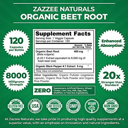 Foto 3 pulgar | Suplemento Zazzee Usda De Raíz De Remolacha Orgánica 8000 Mg 120 Cápsulas - Venta Internacional.