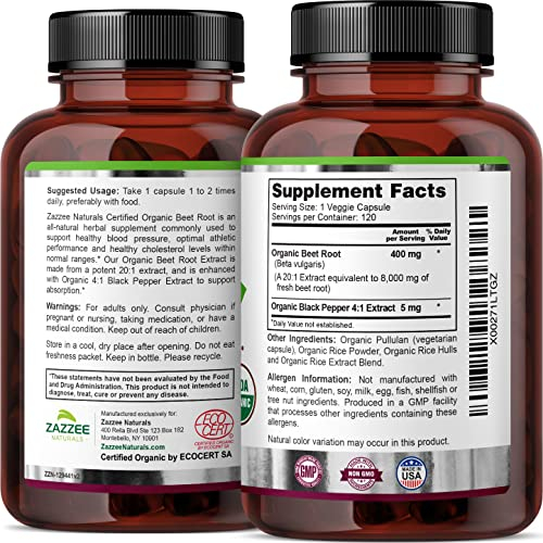 Foto 8 pulgar | Suplemento Zazzee Usda De Raíz De Remolacha Orgánica 8000 Mg 120 Cápsulas - Venta Internacional.