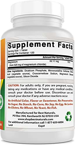 Foto 6 pulgar | Suplemento Best Naturals De Cloruro De Magnesio 520 Mg 120 Comprimidos - Venta Internacional.
