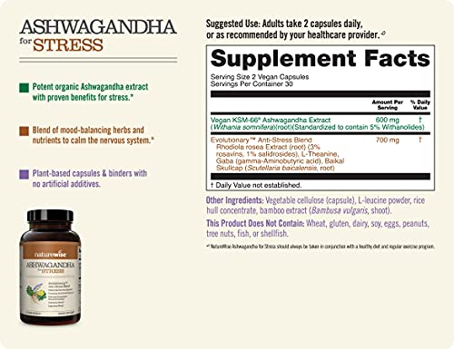 Foto 3 pulgar | Suplemento Naturewise Ashwagandha Para El Estrés Y La Ansiedad, 60 Unidades - Venta Internacional.