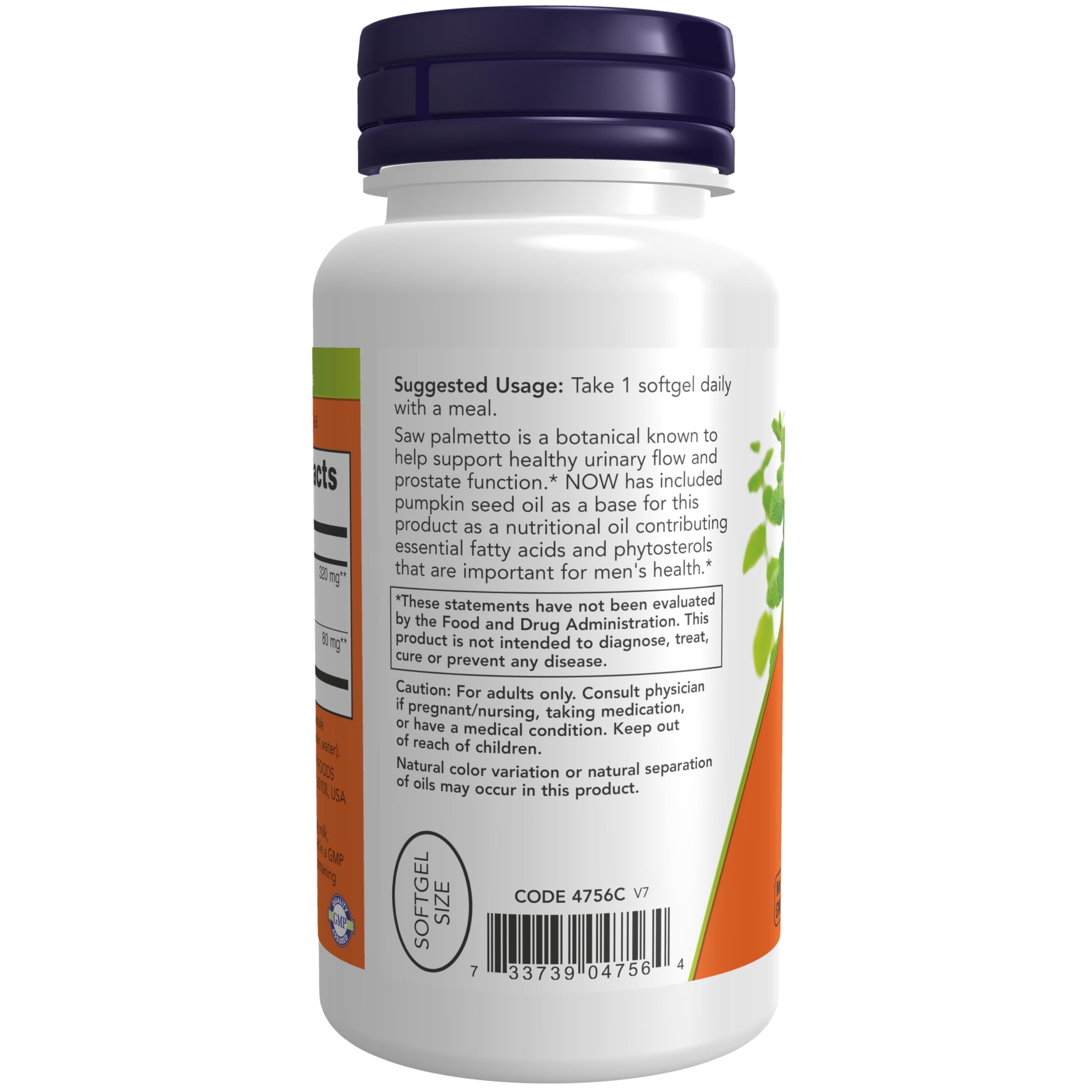 Foto 4 pulgar | Suplemento Now: Extracto De Palma Enana Americana 320 Mg Con Aceite De Semilla De Calabaza - Venta Internacional.