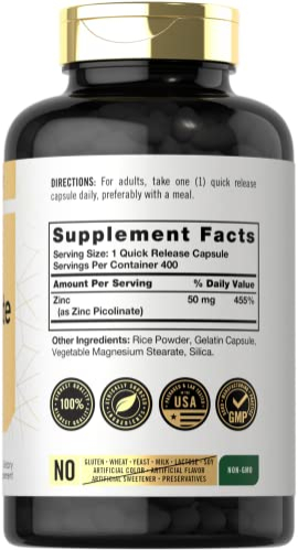 Foto 2 | Suplemento De Picolinato De Zinc Carlyle 50 Mg 400 Cápsulas - Venta Internacional.