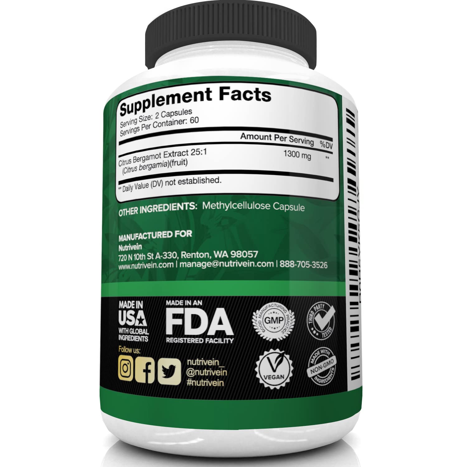 Foto 5 pulgar | Suplemento Nutrivein: Extracto De Bergamota Cítrica, 1300 Mg, Corazón - Venta Internacional.