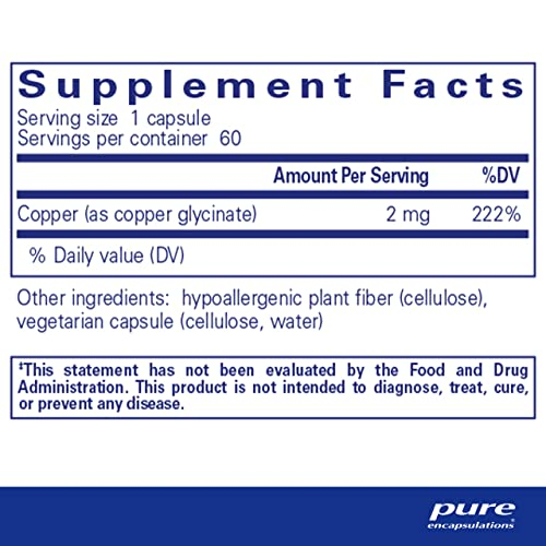 Foto 3 pulgar | Suplemento Pure Encapsulations Copper (glicinato) 60 Cápsulas - Venta Internacional.