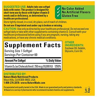 Foto 5 | Suplemento De Vitamina D3 De La Naturaleza, 10000 Ui, 60 Cápsulas Blandas - Venta Internacional.