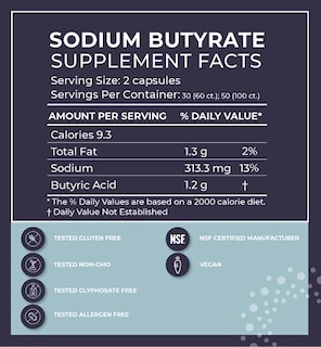 Foto 2 | Suplemento Bodybio Gut Health Butirato + Sodio 100 Cápsulas - Venta Internacional.