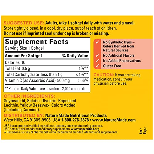 Foto 6 pulgar | Suplemento De Vitamina C Nature Made 500 Mg 60 Cápsulas Blandas - Venta Internacional.