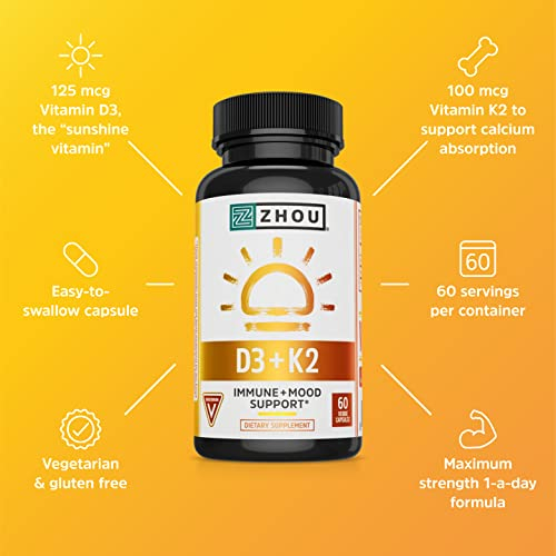 Foto 4 pulgar | Vitamina D3 K2 Zhou Nutrition - Venta Internacional
