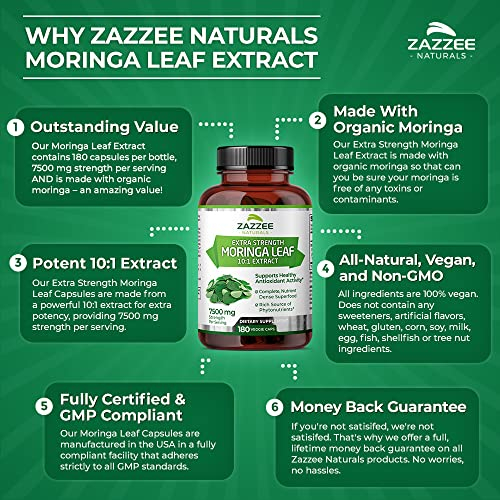 Foto 7 pulgar | Suplemento De Extracto De Moringa Orgánico Zazzee 7500 Mg 180 Cápsulas - Venta Internacional.