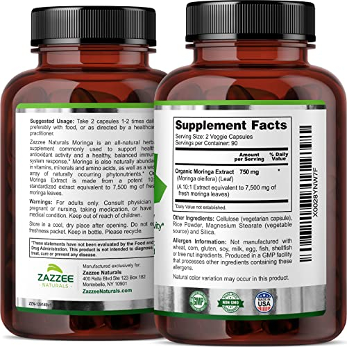 Foto 8 pulgar | Suplemento De Extracto De Moringa Orgánico Zazzee 7500 Mg 180 Cápsulas - Venta Internacional.