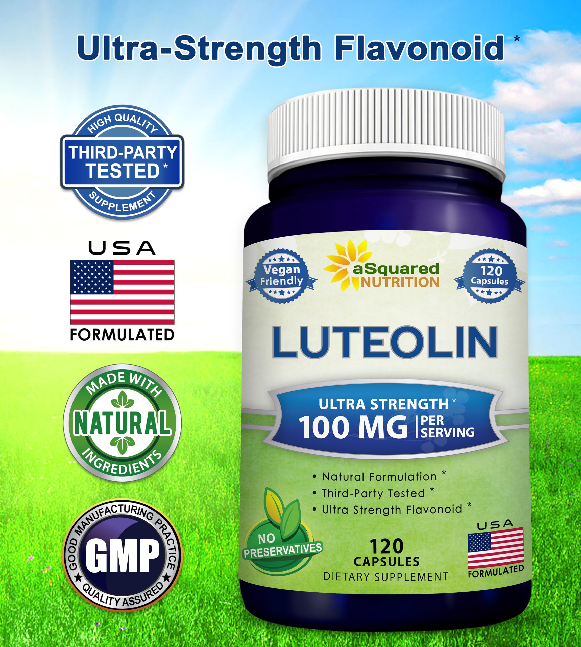 Foto 3 pulgar | Suplemento De Luteolina Asquared Nutrition 100 Mg - 120 Cápsulas - Venta Internacional.