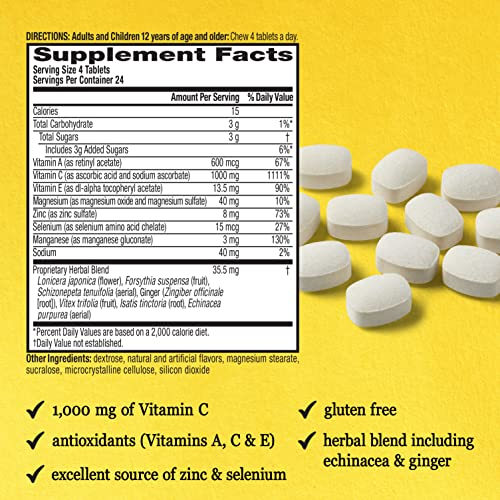 Foto 4 pulgar | Tabletas Masticables Airborne De 1000 Mg De Vitamina C Con Zinc, 96 Unidades - Venta Internacional.
