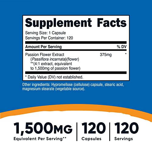 Foto 3 pulgar | Suplemento Nutricost Extracto De Pasiflora 1500 Mg 120 Cápsulas - Venta Internacional.