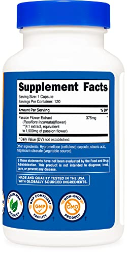 Foto 5 pulgar | Suplemento Nutricost Extracto De Pasiflora 1500 Mg 120 Cápsulas - Venta Internacional.