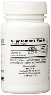 Foto 2 | Suplemento Biotech Pharmacal D3-50 50 50 000 Ui 100 Cápsulas - Venta Internacional.