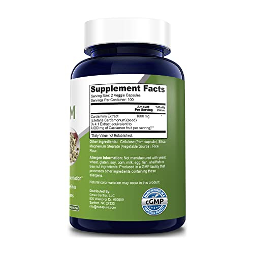 Foto 3 pulgar | Suplemento De Extracto De Cardamomo Nusapure 4000 Mg 200 Cápsulas - Venta Internacional.