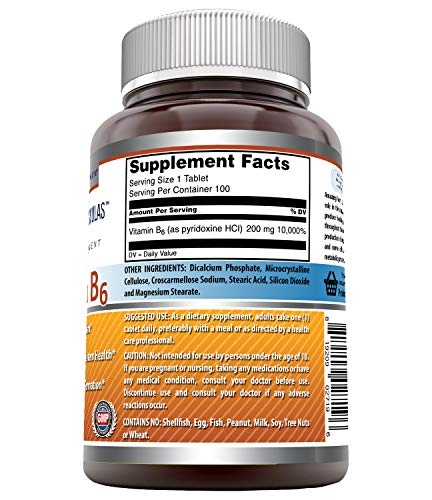 Foto 3 pulgar | Suplemento Dietético De Vitamina B6 Amazing Formulas 200 Mg 100 Tabletas - Venta Internacional.