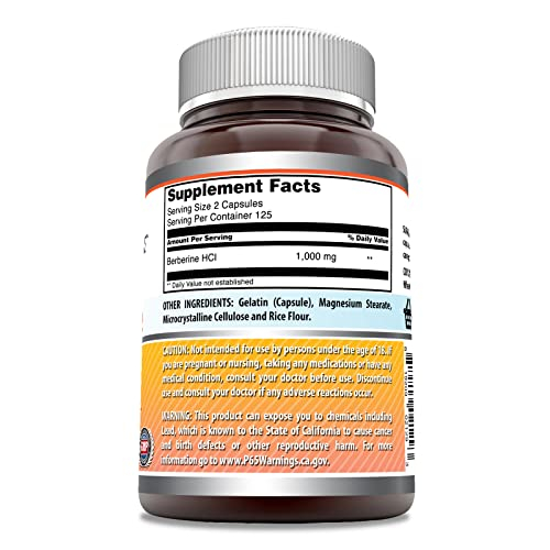 Foto 3 pulgar | Suplemento Amazing Formulas Berberine 500 Mg (1000 Mg) 250 Cápsulas - Venta Internacional.