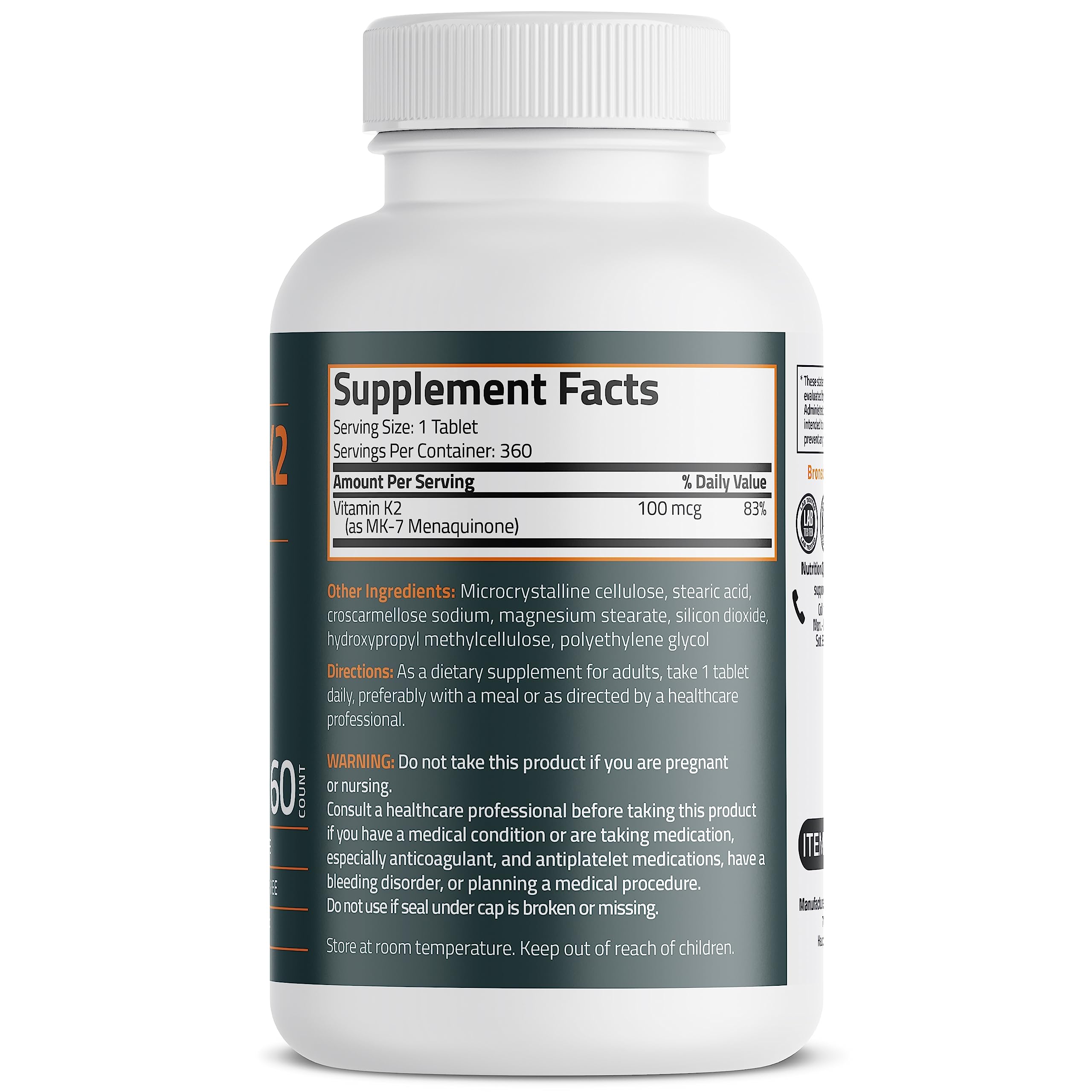 Foto 3 pulgar | Suplemento Bronson De Vitamina K2 Mk-7 De 100 Mcg Para Huesos Fuertes - Venta Internacional.