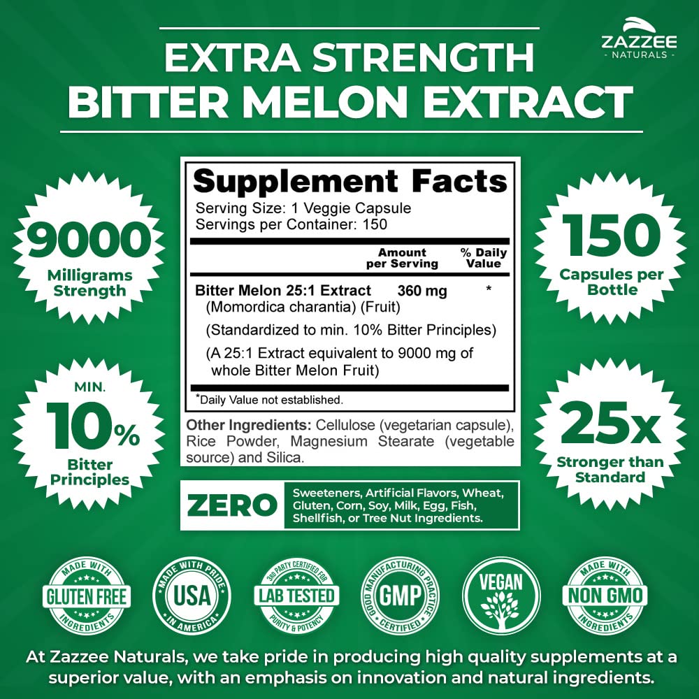 Foto 3 pulgar | Suplemento De Extracto De Melón Amargo Zazzee Extra Strength 9000 Mg - Venta Internacional.