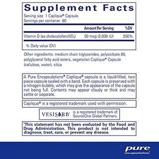 Foto 2 | Suplemento Pure Encapsulations De Vitamina D3 Vesisorb 60 Cápsulas - Venta Internacional.