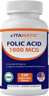 Foto 1 | Suplemento De Ácido Fólico Vitamático 1000 Mcg (1 Mg) 240 Tabletas - Venta Internacional.