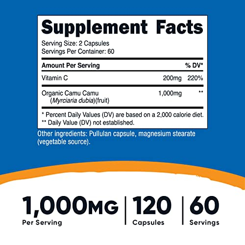 Foto 3 pulgar | Suplemento Nutricost Camu Camu 1000 Mg 120 Cápsulas Con 200 Mg  - Venta Internacional.