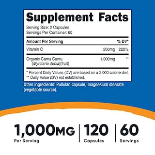 Foto 2 | Suplemento Nutricost Camu Camu 1000 Mg 120 Cápsulas Con 200 Mg - Venta Internacional.
