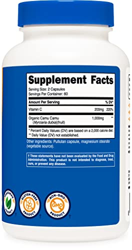 Foto 5 pulgar | Suplemento Nutricost Camu Camu 1000 Mg 120 Cápsulas Con 200 Mg  - Venta Internacional.
