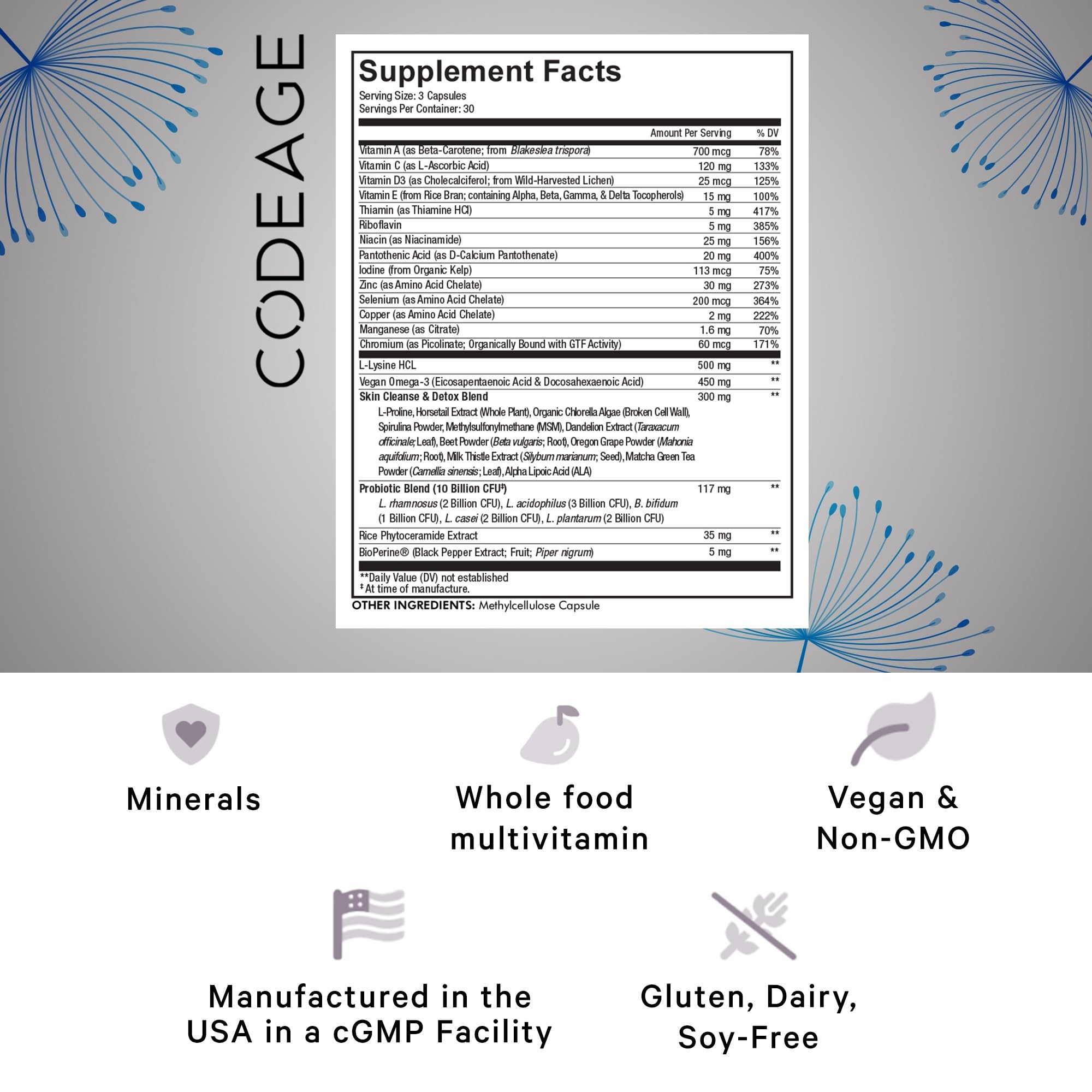 Foto 2 | Suplemento De Ácido Pantoténico, Niacina Y Más De Codeage Clearface - Venta Internacional.
