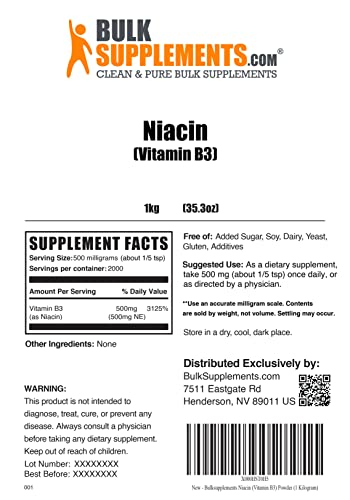 Foto 3 pulgar | Suplemento De Niacina En Polvo Bulksupplements.com 1 Kg - 2000 Dosis - Venta Internacional.