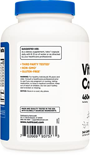 Foto 6 pulgar | Suplemento Nutricost Vitamina B Complex 460 Mg 240 Cápsulas - Venta Internacional.