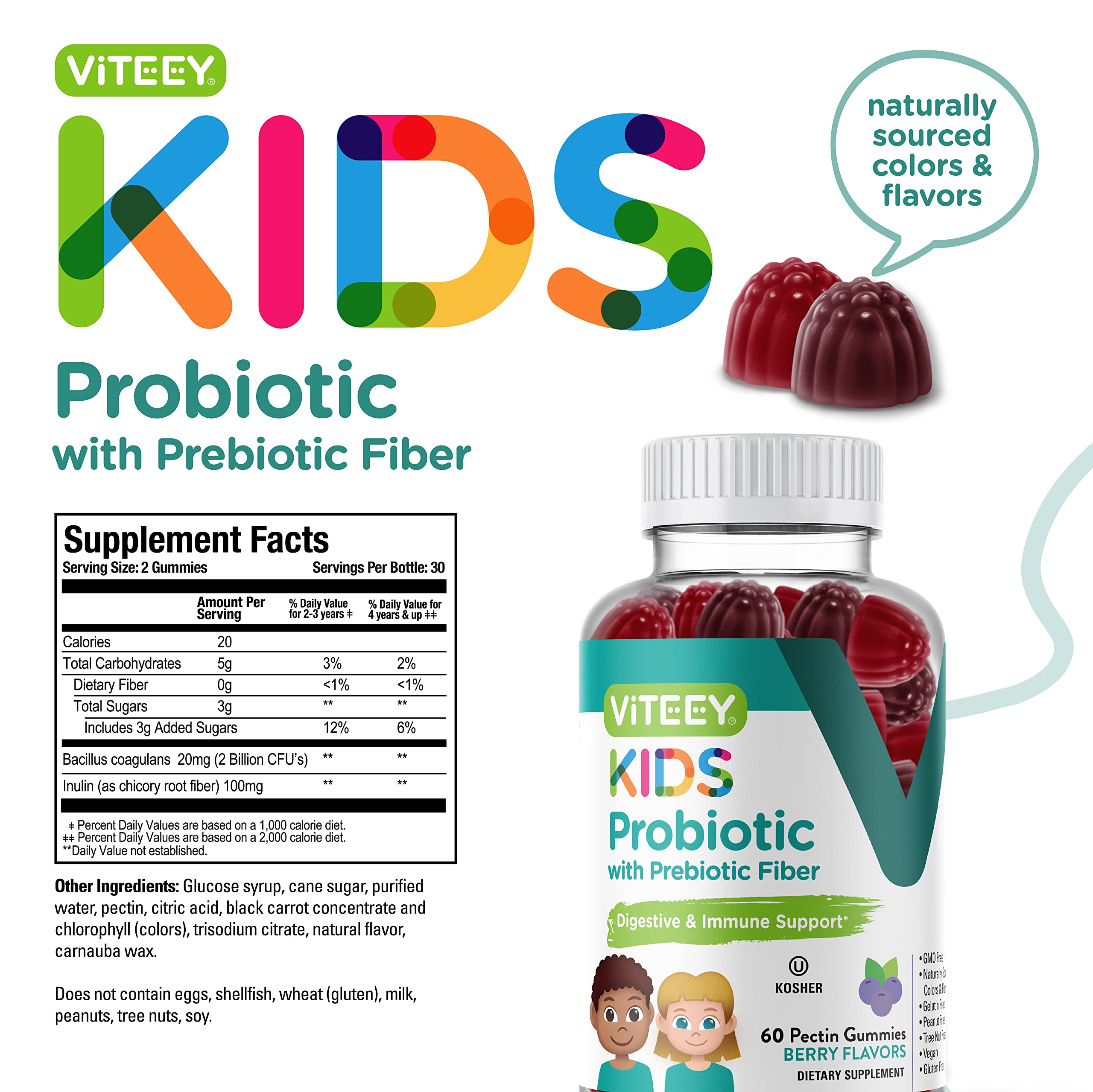 Foto 5 pulgar | Gomitas Vitey Probiotics Plus Con Fibra Prebiótica Extra Fuerte - Venta Internacional.